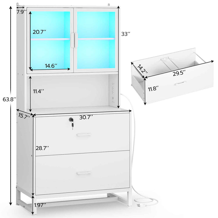 SEDETA 2 Drawer File Cabinet with Lock and Charging Station Printer Stand with Storage Shelf