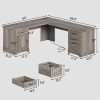 SEDETA 69 Inch Executive L Shaped Desk with Drawers and Storage Cabinet