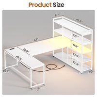 SEDETA 63 Inch Reversible Office Computer Desk L Shaped Gaming Desk with LED Lights Power Outlet 5-tier Storage Shelves