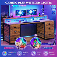 SEDETA 63 Inch Gaming Desk Computer Table with 6 Drawers and LED Lights