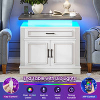 SEDETA 24 Inch Side Table Living Room End Table with Charging Station LED Light