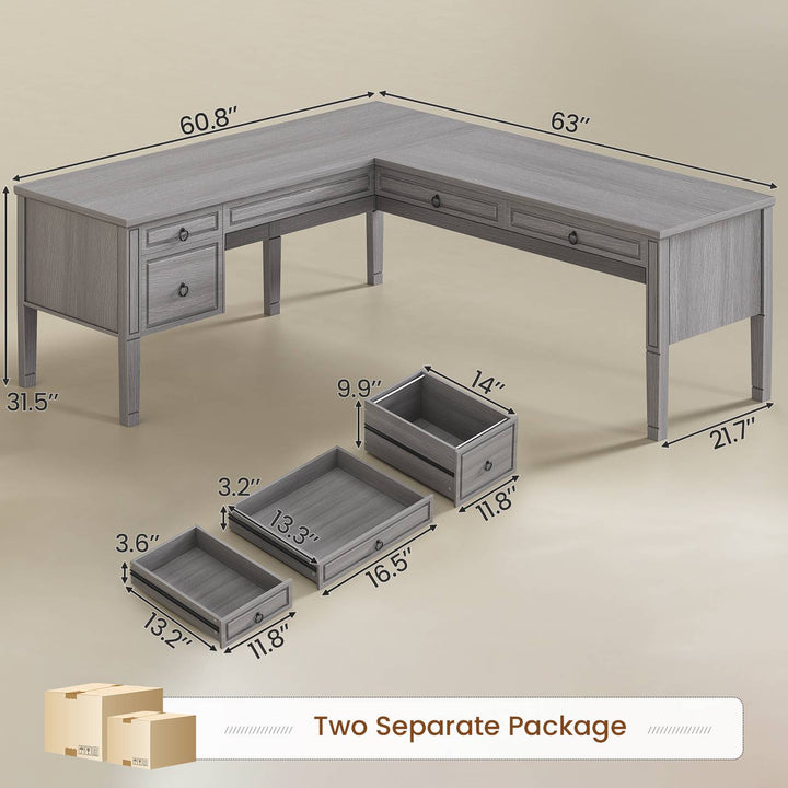 SEDETA 63 Inch Farmhouse Executive L Shaped Desk Home Office Computer Desk with 4 Drawers