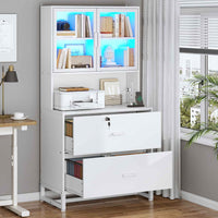 SEDETA 2 Drawer File Cabinet with Lock and Charging Station Printer Stand with Storage Shelf