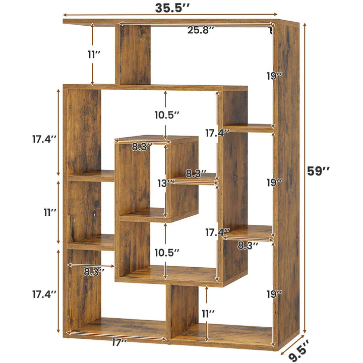 SEDETA 59 Inch Multi-layer Wood Bookshelf Geometric Bookcase with Open Display Storage Shelves for Home Office