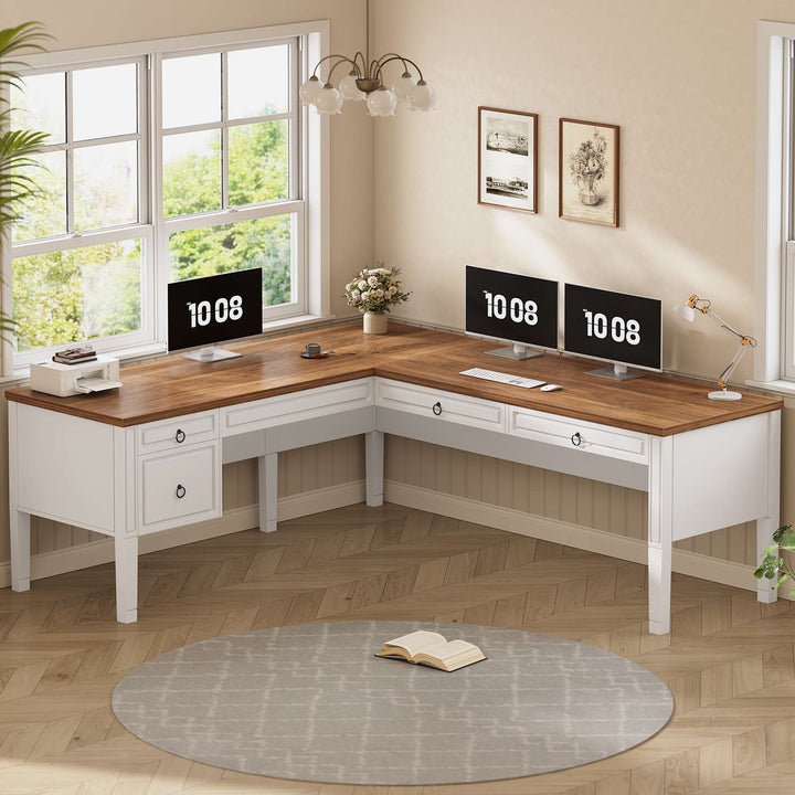 SEDETA | 63 Inch Executive L Shaped Computer Desk Farmhouse Home Office Desk with Storage and File Drawers