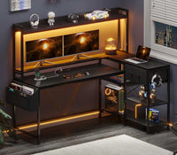 SEDETA 55 Inch L Shaped LED Gaming Desk with Hutch for Home Office