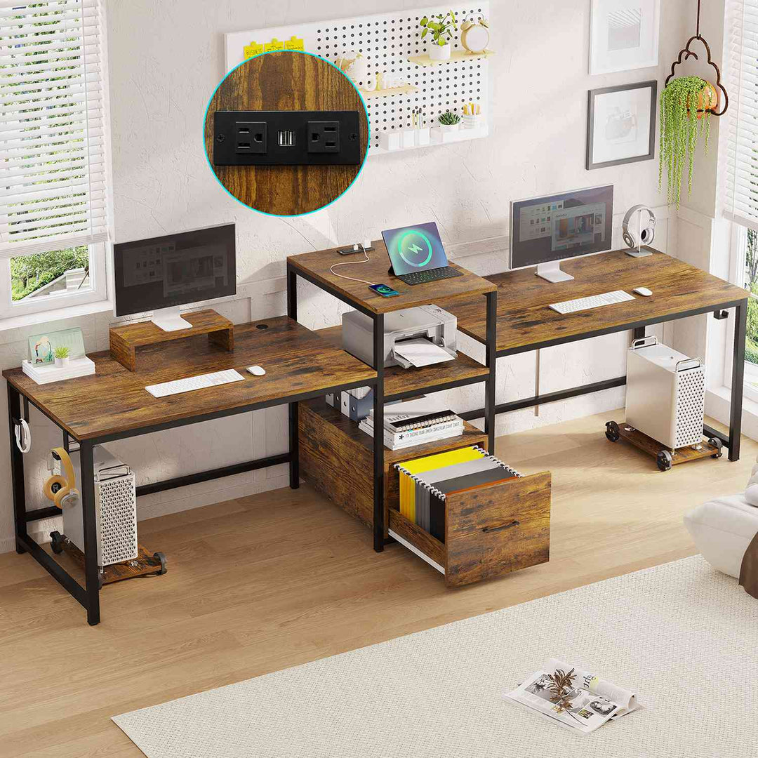 SEDETA 98 Inch 2 Person Office Desk Computer Desk with File Drawers