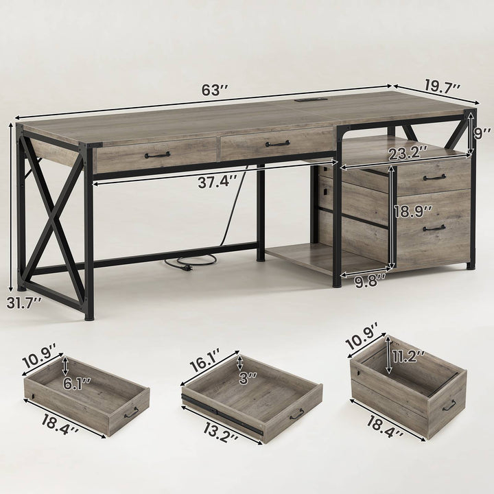 SEDETA 63 Inch Office Desk Computer Desk with File Drawers and Power Outlet