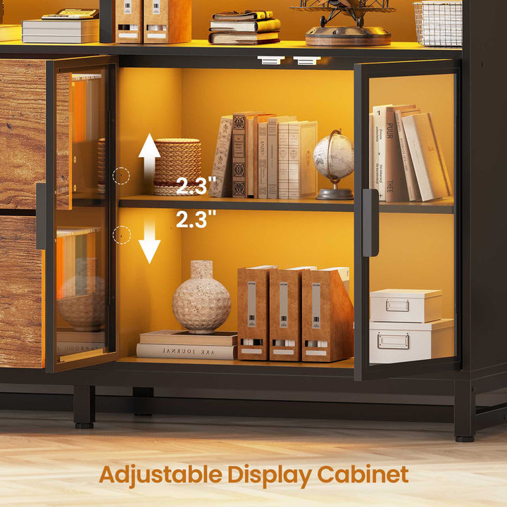 SEDETA | 59 Inch 2 Drawers File Cabinet Display Cabinet with Lock and Power Outlets Printer Stand with Storage