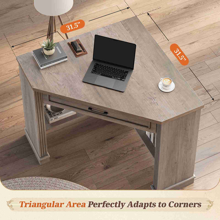 SEDETA® 31.5 Inch Farmhouse Corner Desk Multifunctional Computer Table Triangle Space Saving for Home Office