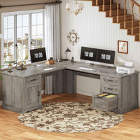 SEDETA 69 Inch Executive L Shaped Desk with Drawers and Storage Cabinet