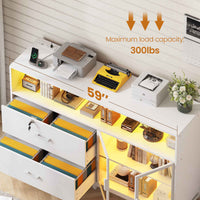 SEDETA | 59 Inch 2 Drawers File Cabinet Display Cabinet with Lock and Power Outlets Printer Stand with Storage