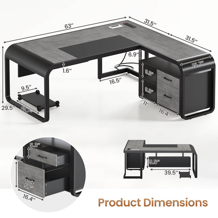 SEDETA 63 Inch L Shaped Executive Desk Computer Desk Spacious Tabletop with Storage Drawers