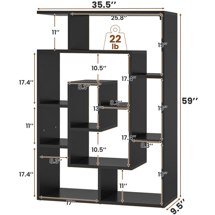 SEDETA 59 Inch Multi-layer Wood Bookshelf Geometric Bookcase with Open Display Storage Shelves for Home Office