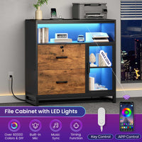 SEDETA | 31.5 Inch 2 Drawer File Cabinet with LED Lights Charging Station Lockable Storage for Home Office