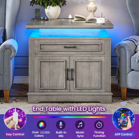 SEDETA 24 Inch Side Table Living Room End Table with Charging Station LED Light