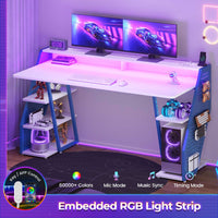 SEDETA 55 Inch LED Gaming Desk Computer Desk with Pegboard Storage Shelves Power Outlets