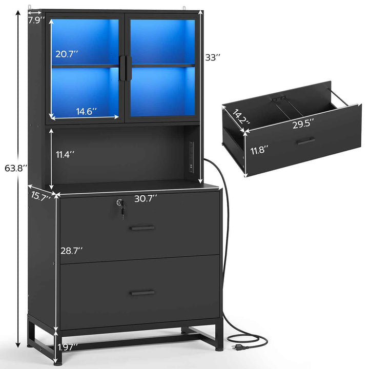 SEDETA® 2 Drawer Wood File Cabinet with Charging Station and Bookshelf for Home Office