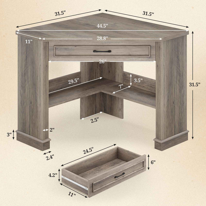 SEDETA® 31.5 Inch Farmhouse Corner Desk Multifunctional Computer Table Triangle Space Saving for Home Office