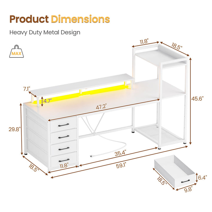 SEDETA | 59 Inch LED Ergonomic Gaming Desk Computer Table Home Office with Storage Drawers Shelves