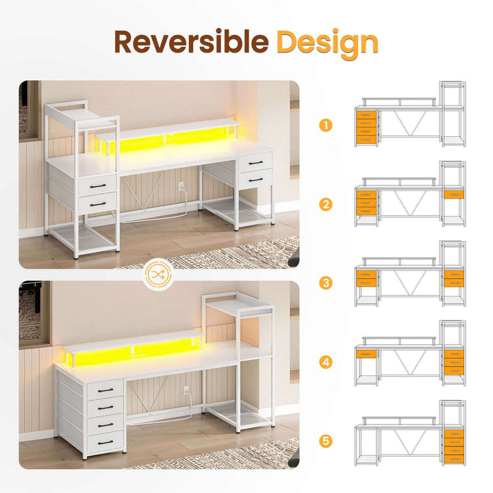 SEDETA | 55 Inch LED Ergonomic Gaming Desk Computer Table for Home Office with Storage Drawers Shelves