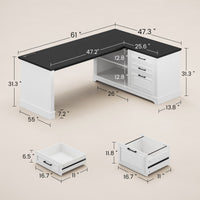 SEDETA® 61 Inch L Shaped Farmhouse Executive Computer Desk with Power Outlets File Drawers and Storage Shelves