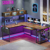 SEDETA | 67 Inch L Shaped Gaming Desk for Home Office with LED Lights