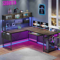 SEDETA | 67 Inch L Shaped Gaming Desk for Home Office with LED Lights