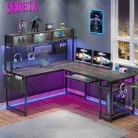 SEDETA® 67 Inch Gaming Desk with Led Lights for Home Office