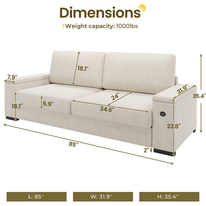 SEDETA 85 Inch Modern Removable Sofas with Extra Deep Seats Storage and 2 USB Charging Ports