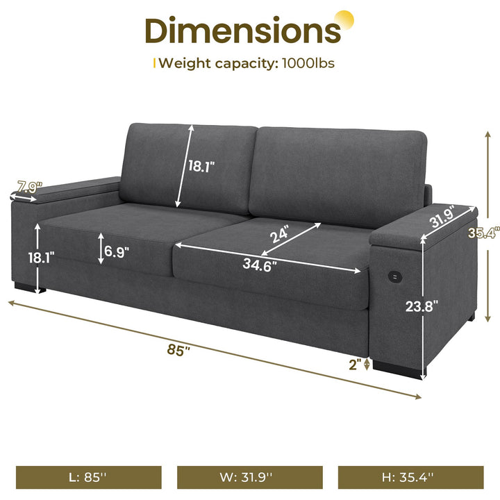 SEDETA 85 Inch Modern Removable Sofas with Extra Deep Seats Storage and 2 USB Charging Ports