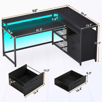 SEDETA 55 Inch LED Corner Gaming Desk with Drawer and Printer Storage