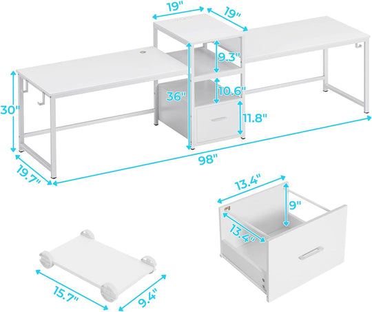 SEDETA 98 Inch 2 Person Office Desk Computer Desk with File Drawers