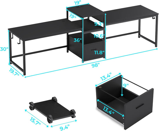 SEDETA 98 Inch 2 Person Office Desk Computer Desk with File Drawers