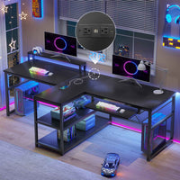 SEDETA® 94.5 Inch  Person LED Gaming Desk Home Office Computer Table with Storage