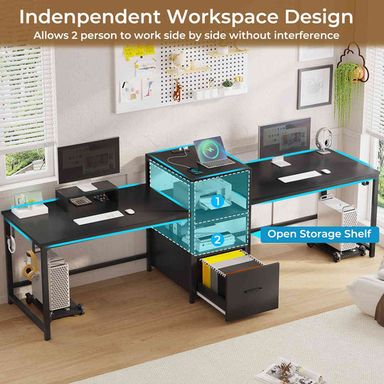 SEDETA 98 Inch 2 Person Office Desk Computer Desk with File Drawers