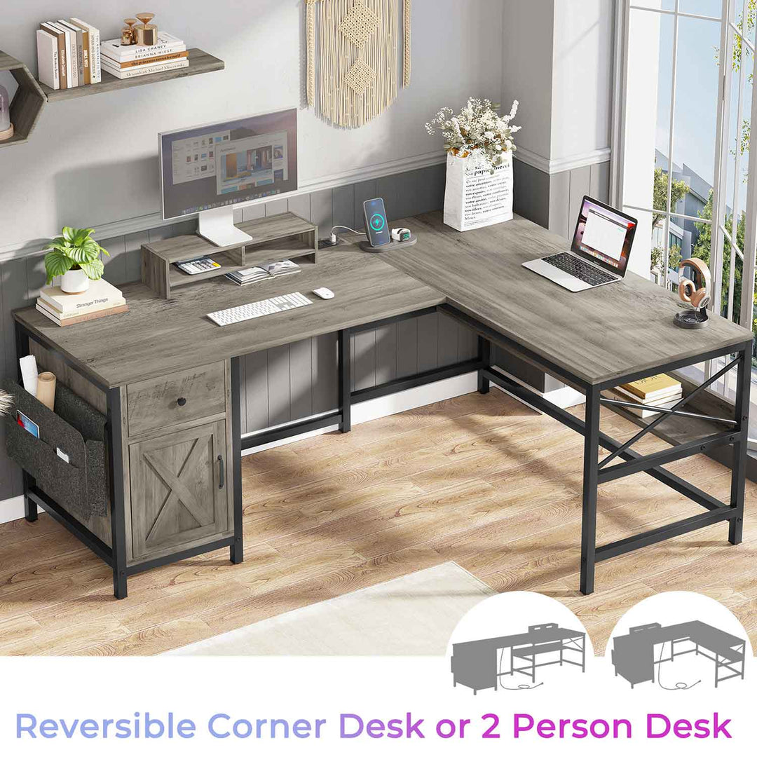 SEDETA 63 Inch L Shaped Convertible Computer Desk with Drawer