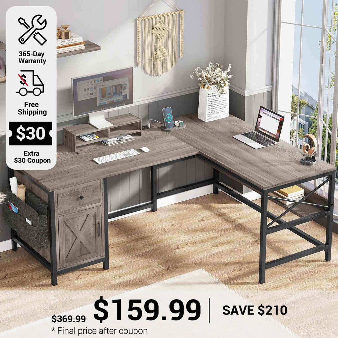 SEDETA 63 Inch L Shaped Convertible Computer Desk with Drawer