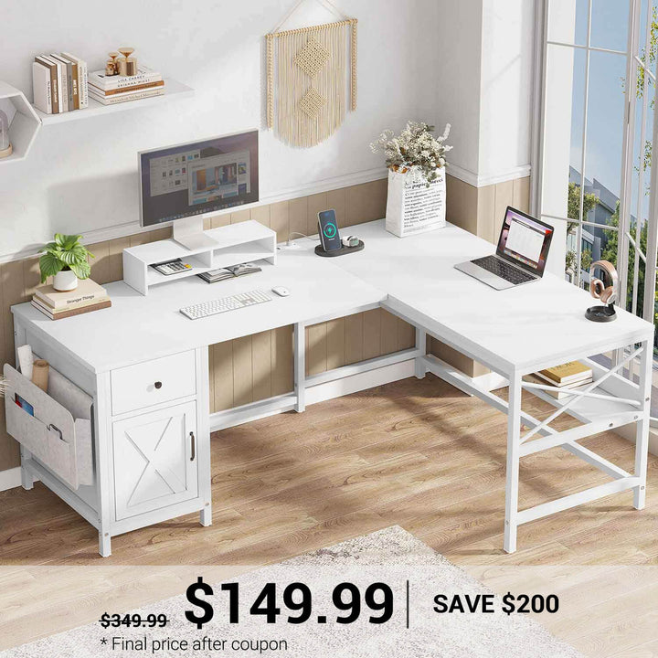 SEDETA 63 Inch L Shaped Convertible Computer Desk with Drawer