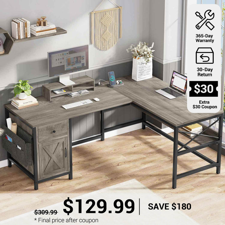 SEDETA® 63 Inch L Shaped Desk Convertible Long Home Office Desk