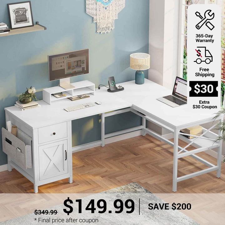 SEDETA 63 Inch L Shaped Convertible Computer Desk with Drawer