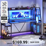 SEDETA 78.8 Inch Gaming Desk  with LED Lights Hutch Storage Shelves