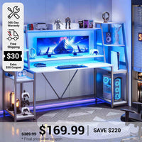 SEDETA 78.8 Inch Gaming Desk  with LED Lights Hutch Storage Shelves