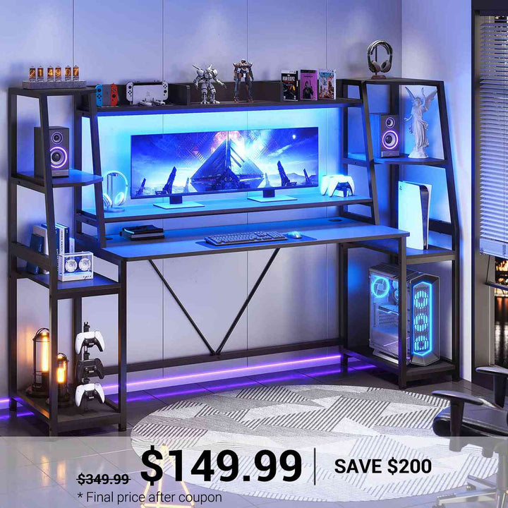 SEDETA | 78.8 Inch LED Ergonomic Gaming Table with Storage Shelves