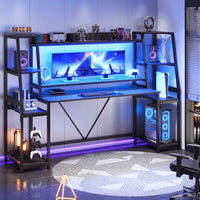 SEDETA 78.8 Inch Gaming Desk  with LED Lights Hutch Storage Shelves