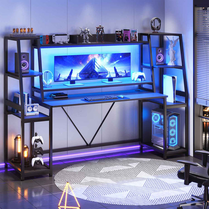 SEDETA | 78.8 Inch LED Ergonomic Gaming Table with Storage Shelves