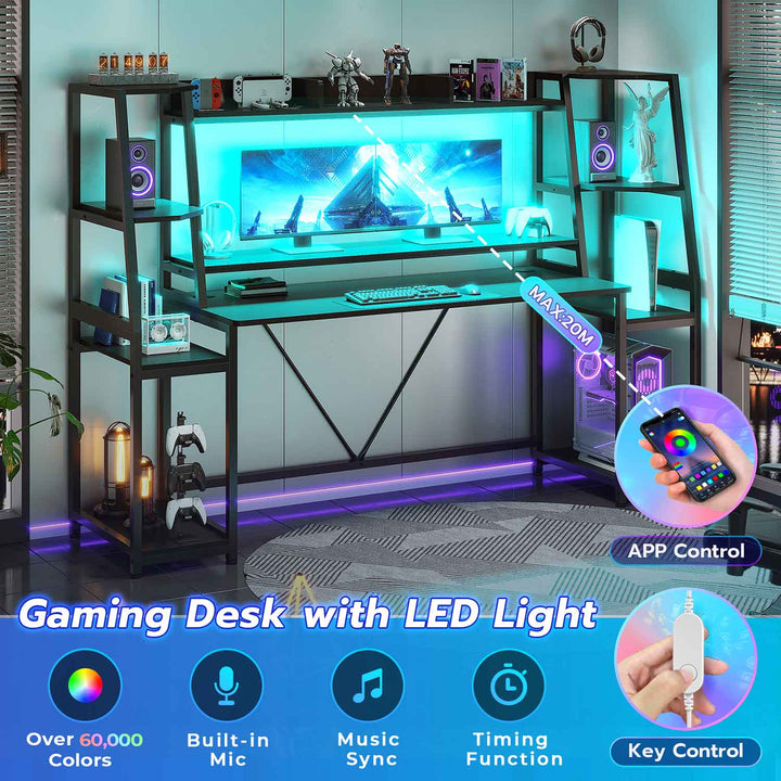 SEDETA | 78.8 Inch LED Ergonomic Gaming Table with Storage Shelves