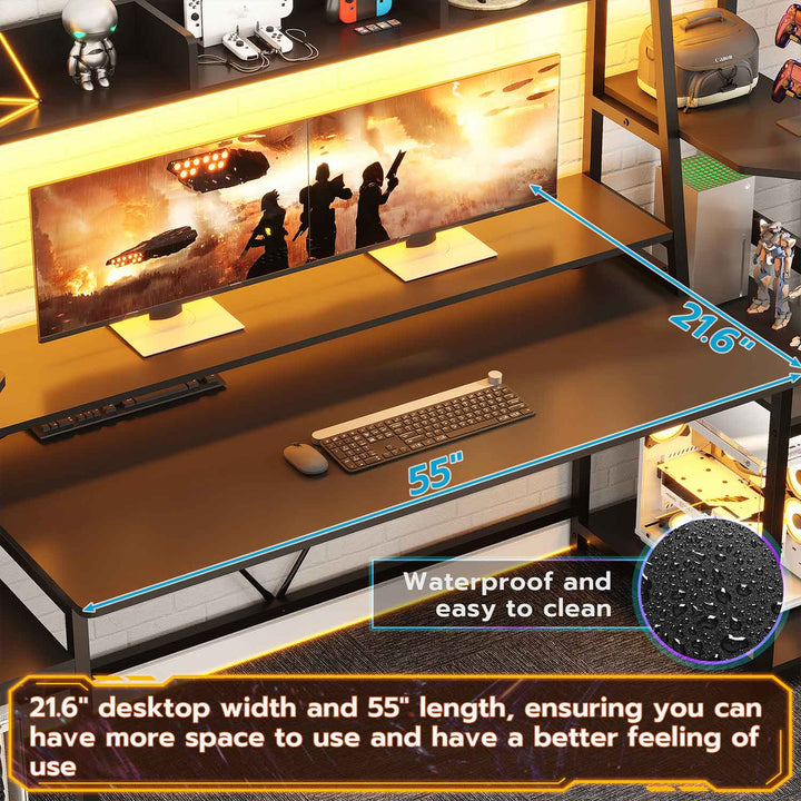 SEDETA | 78.8 Inch LED Ergonomic Gaming Table with Storage Shelves