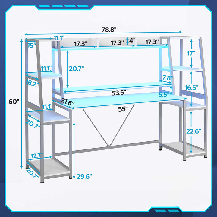 SEDETA® 78.8 Inch LED Gaming Desk Ergonomic Computer Table with Hutch