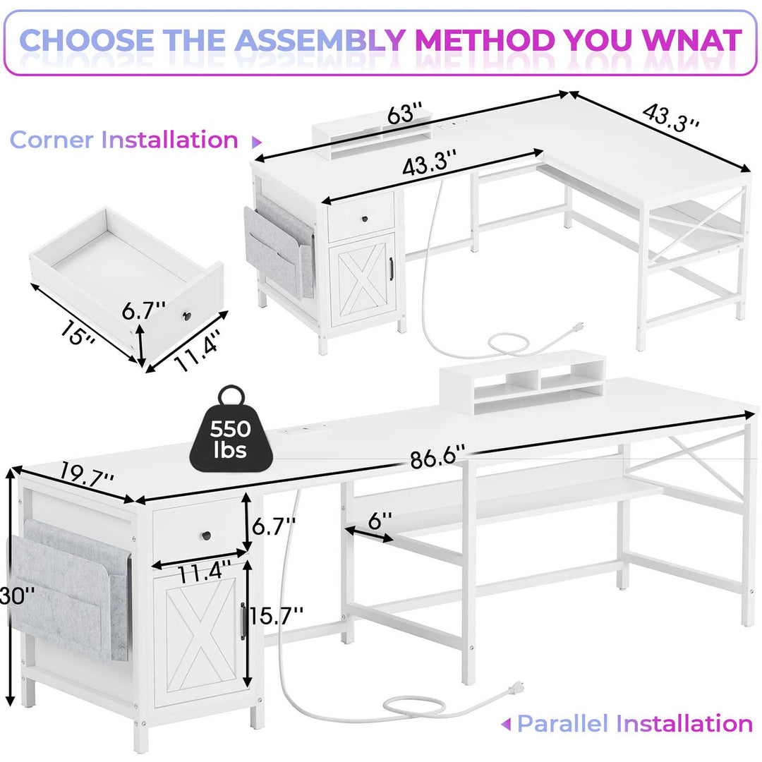 SEDETA 63 Inch L Shaped Convertible Computer Desk with Drawer